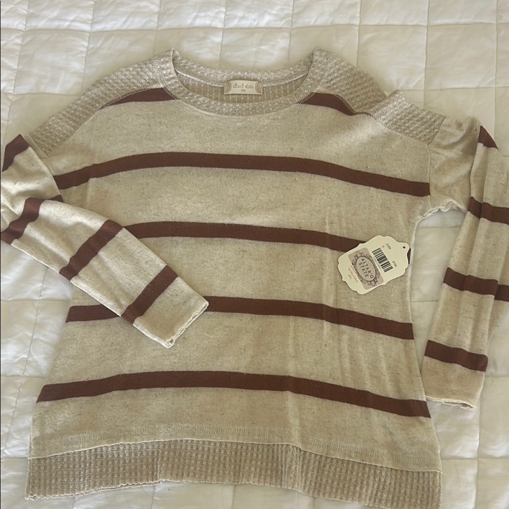 Altar'd State Beige and Brown Striped Long Sleeve Top